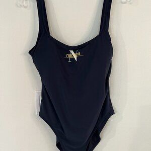 Nautica navy blue one piece swim suit, size large